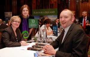 Clare Barrett (House of Waterford Crystal, left), with Gráinne Murphy (Tourism Ireland), and Jay Munro-Michell (ETOA - European Tour Operators Association), at the Flavours of Ireland 2015 event in London.